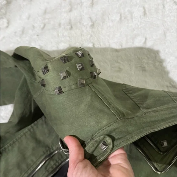 Olive camo green military studded multi zip jacket - Picture 6 of 11